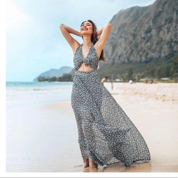 A.L.C. Black/White Macpherson Tie Front Halter Floral casual Maxi  Brand New - Picture 4 of 10